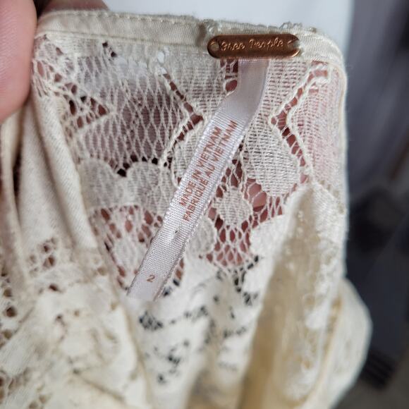 Free People Walking To The Sun Cream Lace Tunic Dress No Underlay Size 2 - Picture 6 of 8